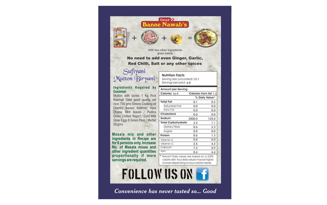 Ustad Banne Nawab's Sufiyani Mutton Biryani Masala (Meat and Rice Casserole)   Box  79 grams
